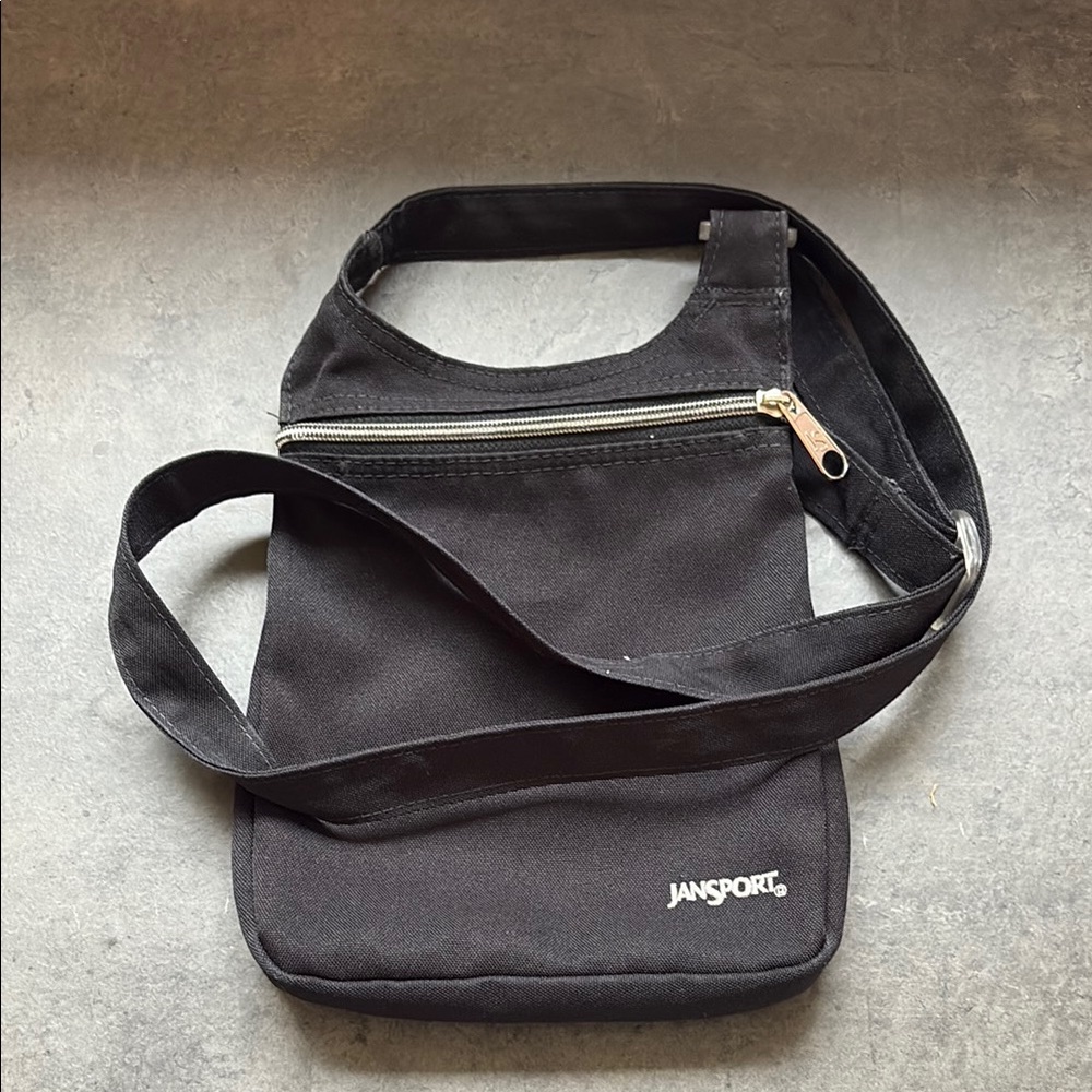 Vintage Jansport Black Messenger Bag Minimalist Design Everyday Use